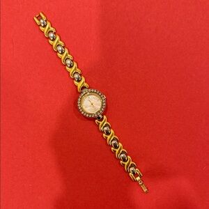 Elgin Gold and Silver Chain Bracelet with Crystal Accents